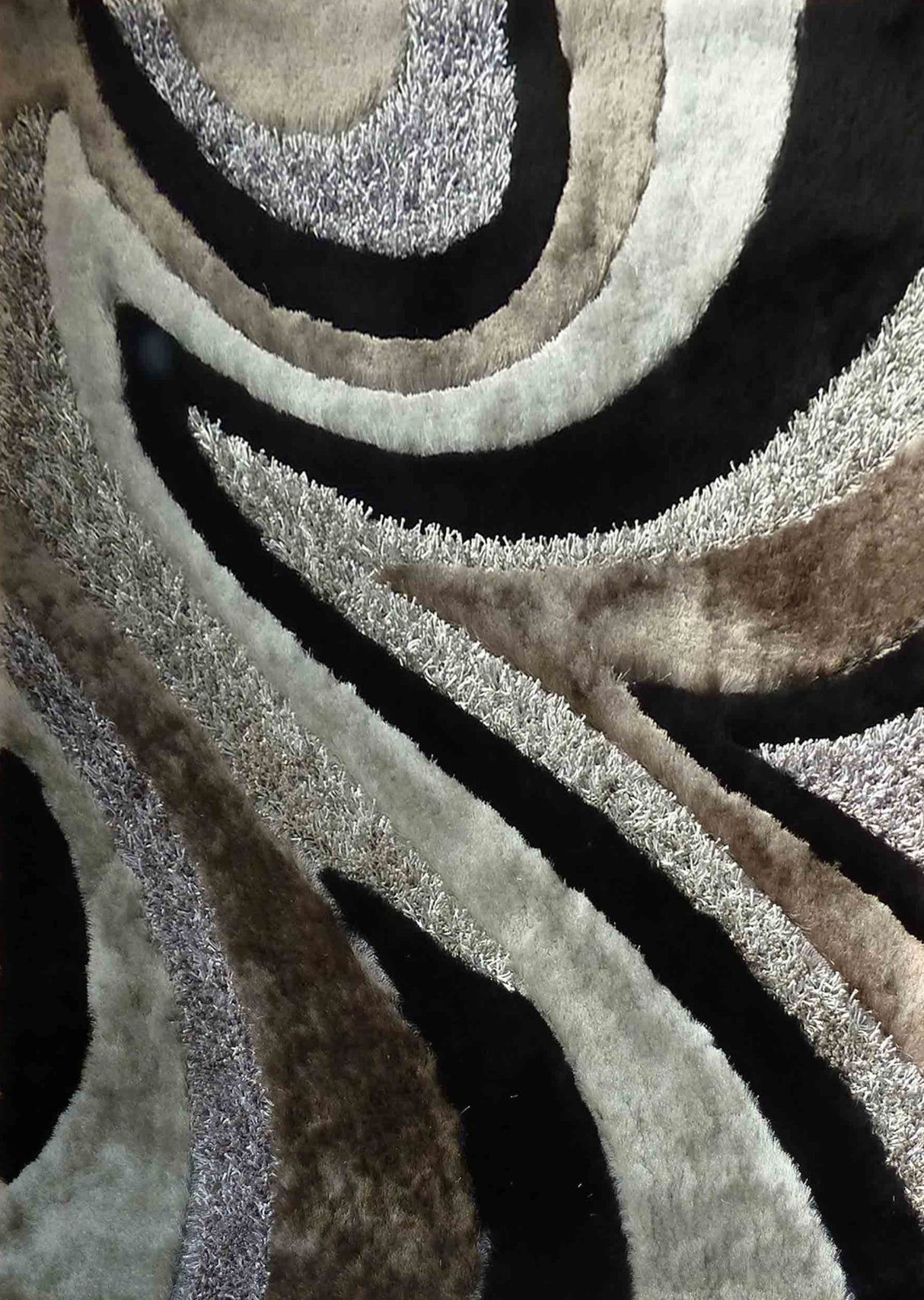 Geometric Shag Thick Design Area Rug - Shag Rug Fabric - Gray/Black Geometric Pattern, 2" Pile, 7'6" X 10'3" (1 Piece)