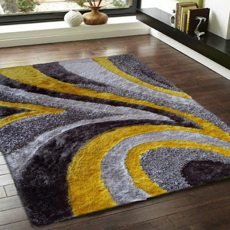 Geometric Shag Thick Design Area Rug - Shag Rug Fabric - Gray/Black Geometric Pattern, 2" Pile, 7'6" X 10'3" (1 Piece)