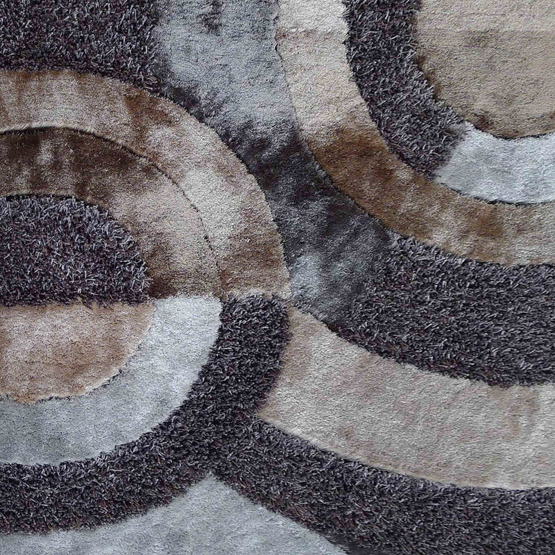 Circle Earth Tone Design Plush Fluffy Multi-Textural Shag Area Rug Carpet - Earth, Shag Rug, 5' X 7' (1 Piece)
