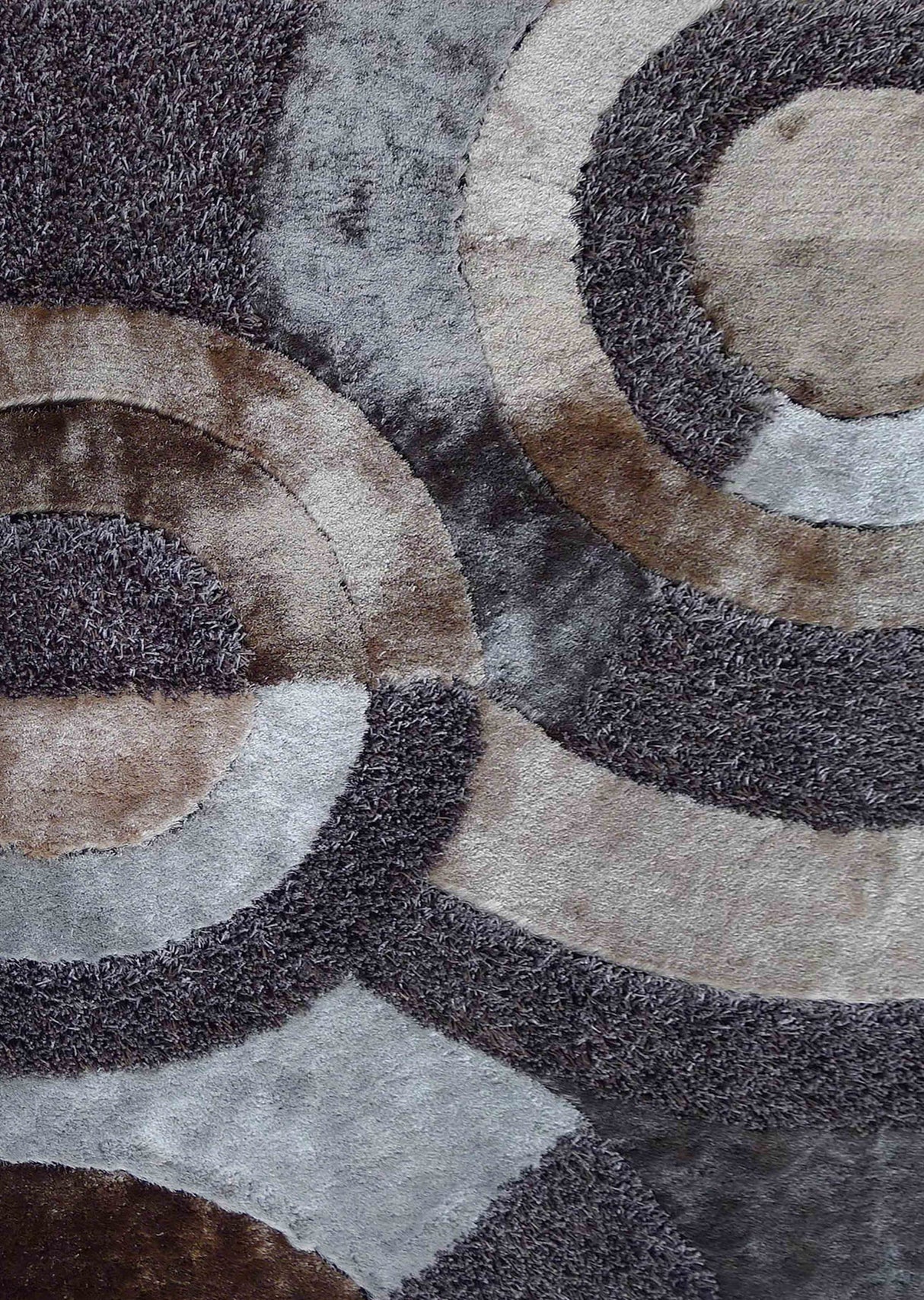Circle Earth Tone Design Plush Fluffy Multi-Textural Shag Area Rug Carpet - Earth, Shag Rug, 5' X 7' (1 Piece)