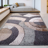 Circle Earth Tone Design Plush Fluffy Multi-Textural Shag Area Rug Carpet - Earth, Shag Rug, 5' X 7' (1 Piece)