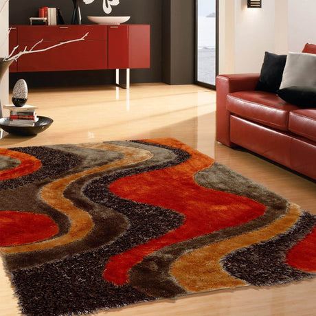 Luxury Shag Viscose Shiny Design Plush Area Rug Carpet - Polyester Shag Rug, Multi Color Pattern, 2" Pile Approx, 7'6" X 10'3" (1 Rug)