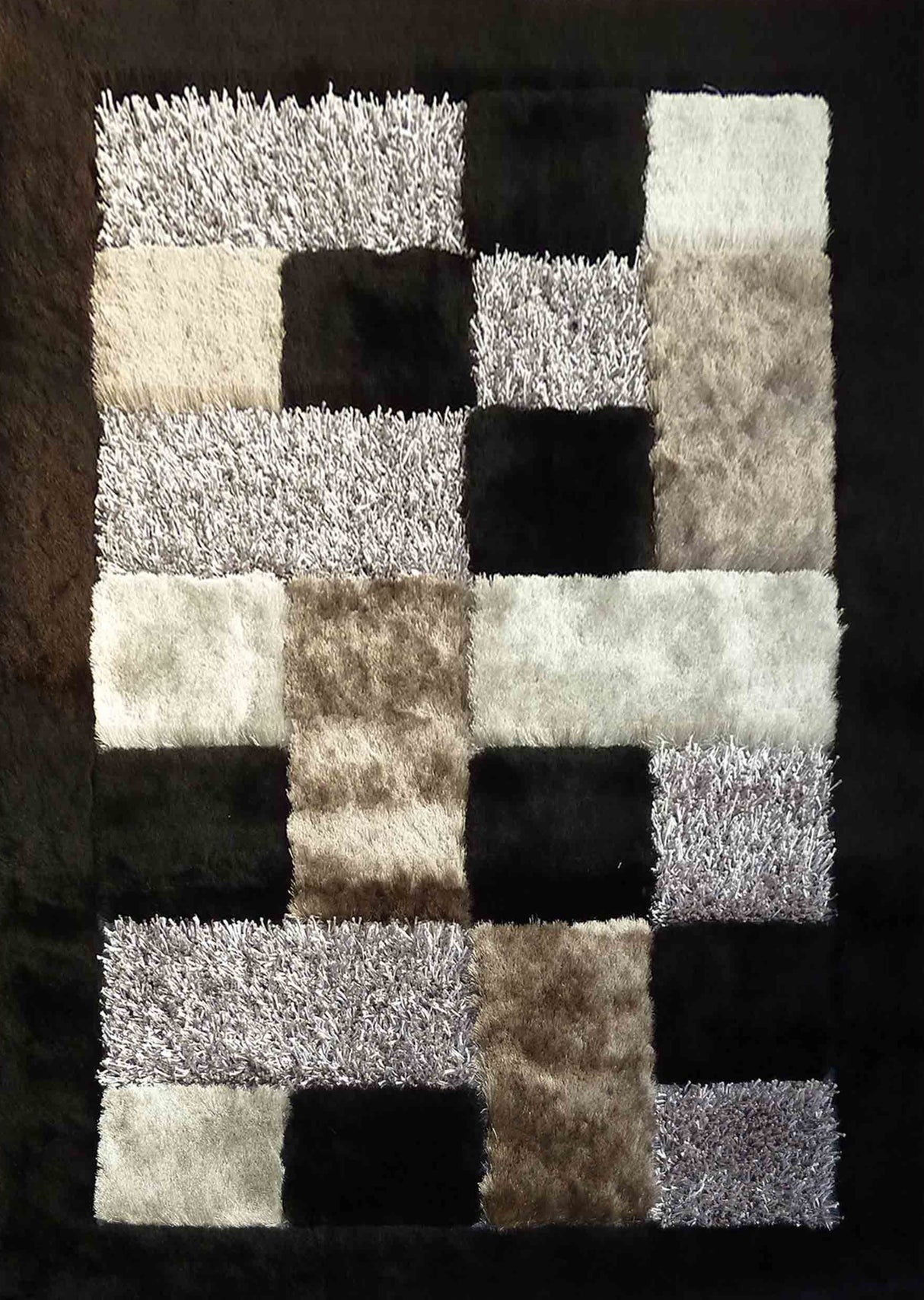 Square Plush Design Shag Area Rug Carpet - Shag Rug, Black/Earth, 2' X 3', 5' X 7', 7'6" X 10'3" (1 Unit)