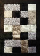 Square Plush Design Shag Area Rug Carpet - Shag Rug, Black/Earth, 2' X 3', 5' X 7', 7'6" X 10'3" (1 Unit)