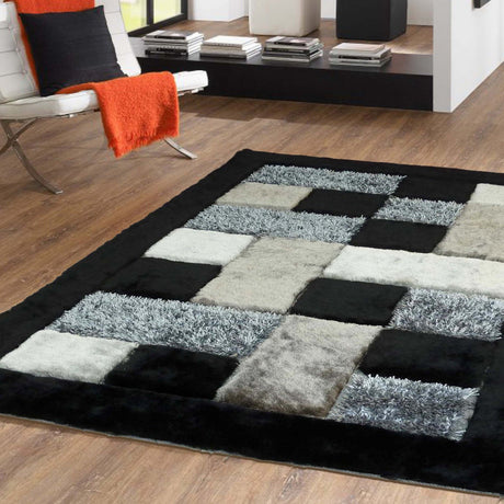 Square Plush Design Shag Area Rug Carpet - Shag Rug, Black/Earth, 2' X 3', 5' X 7', 7'6" X 10'3" (1 Unit)