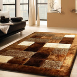 Square Plush Design Shag Area Rug Carpet - Shag Rug, Black/Earth, 2' X 3', 5' X 7', 7'6" X 10'3" (1 Unit)