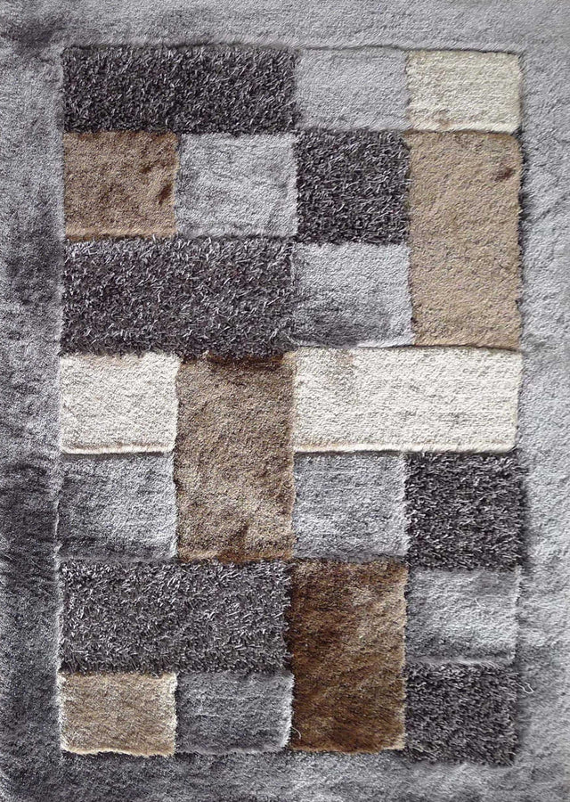 Square Plush Design Shag Area Rug Carpet - Shag Rug, Black/Earth, 2' X 3', 5' X 7', 7'6" X 10'3" (1 Unit)