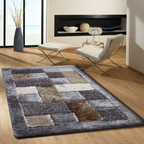 Square Plush Design Shag Area Rug Carpet - Shag Rug, Black/Earth, 2' X 3', 5' X 7', 7'6" X 10'3" (1 Unit)