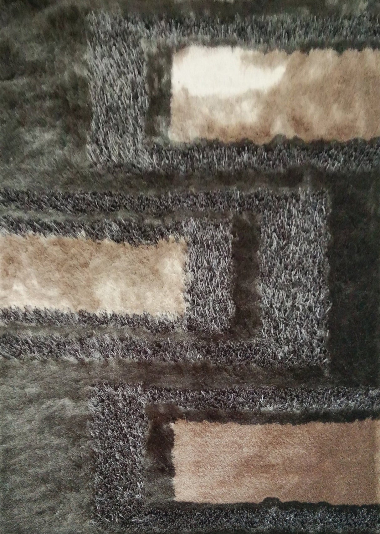 Soft Plush Fluffy Multi-Textural Design Shag Area Rug Carpet - Earth Tone, 1.5" High Pile (1 Rug)