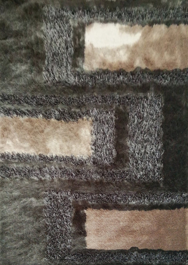 Soft Plush Fluffy Multi-Textural Design Shag Area Rug Carpet - Earth Tone, 1.5" High Pile (1 Rug)