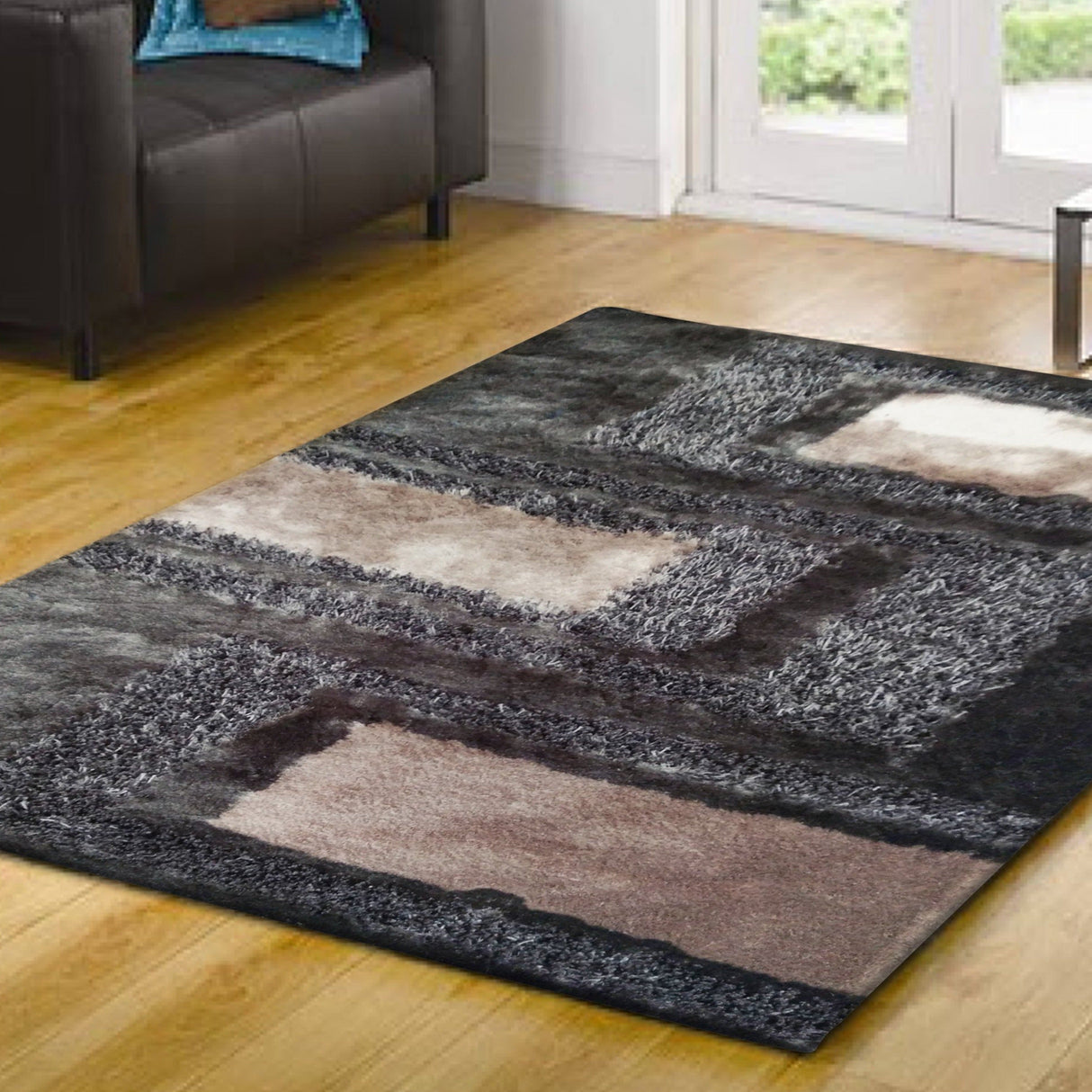Soft Plush Fluffy Multi-Textural Design Shag Area Rug Carpet - Earth Tone, 1.5" High Pile (1 Rug)