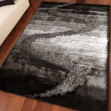 Soft Plush Fluffy Multi-Textural Design Shag Rug - Silver Gray Black, 1.5" High Pile, 7'6" X 10'3" (1 Piece)