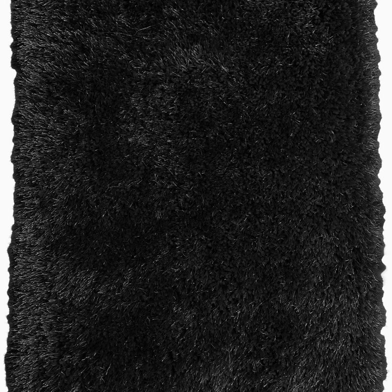 Black Solid Shag Area Rug/Carpet Polyester Fabric - Plush Fluffy Shine, Thick And Thin Yarns Design, 7'6" X 10'3" (1 Unit)