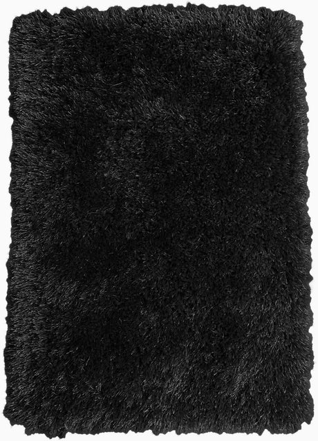 Black Solid Shag Area Rug/Carpet Polyester Fabric - Plush Fluffy Shine, Thick And Thin Yarns Design, 7'6" X 10'3" (1 Unit)