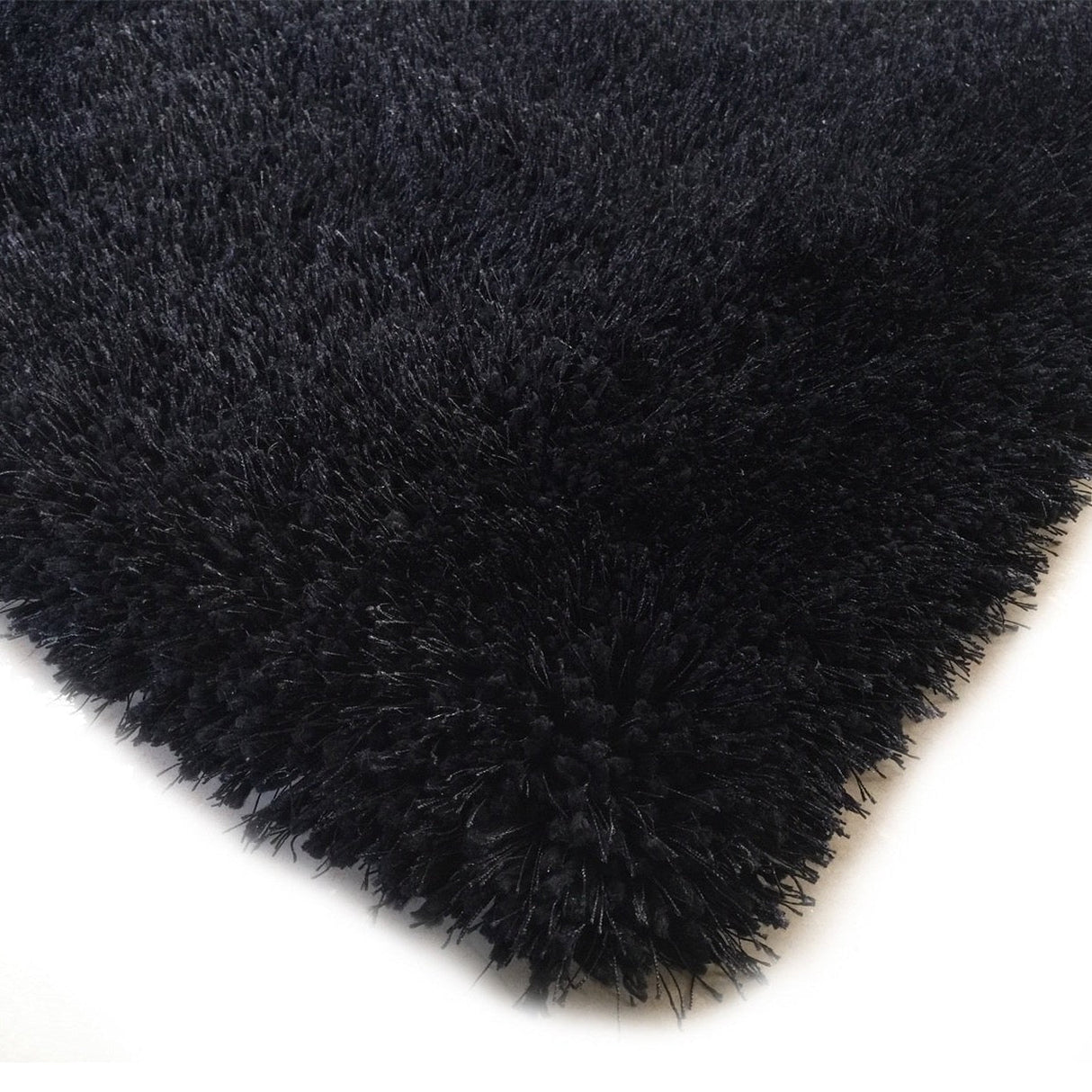 Black Solid Shag Area Rug/Carpet Polyester Fabric - Plush Fluffy Shine, Thick And Thin Yarns Design, 7'6" X 10'3" (1 Unit)