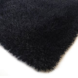 Black Solid Shag Area Rug/Carpet Polyester Fabric - Plush Fluffy Shine, Thick And Thin Yarns Design, 7'6" X 10'3" (1 Unit)