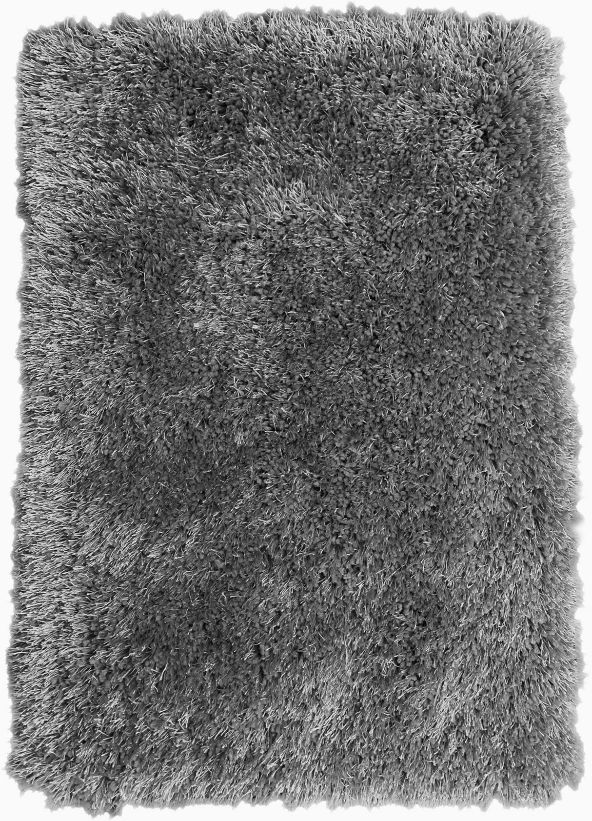 Gray Solid Shag Polyester Fabric - Plush Fluffy Shine, Thick And Thin Yarns Design, Gray, 7'6" X 10'3" (1 Rug)