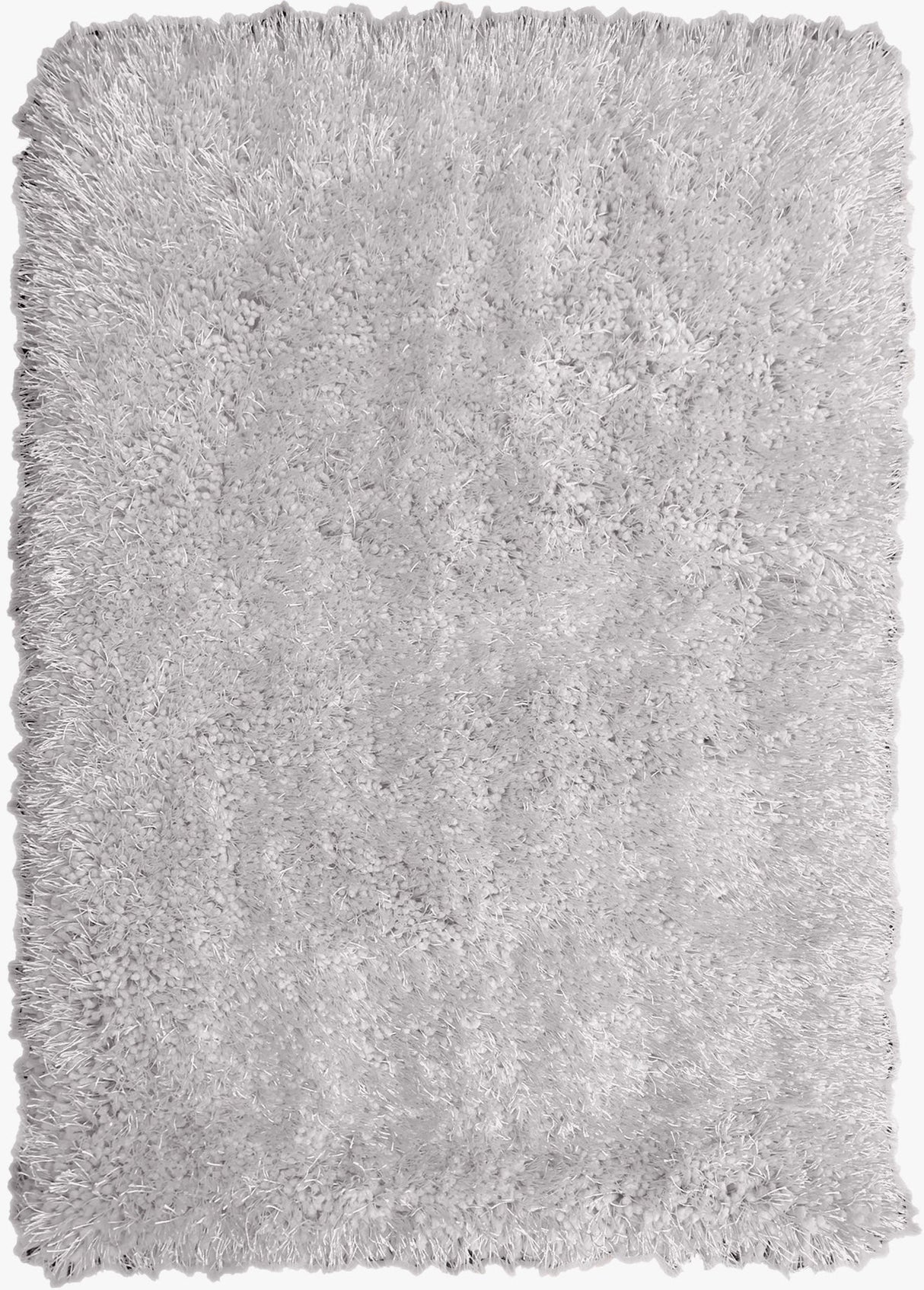 Off White Solid Shag Area Rug/Carpet Polyester Fabric - Off White, Plush Fluffy Shine, Thick And Thin Yarns Design, 7'6" X 10'3" (1 Piece)