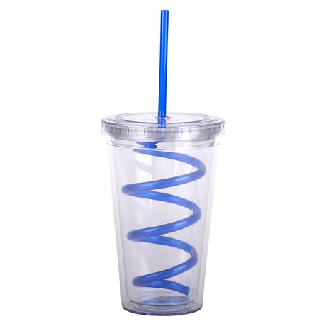 Blue Cup with Spiral Straw 16oz