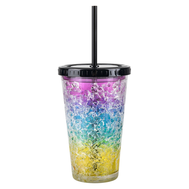 Rainbow Freezer Tumbler with Lid and Straw 16 Oz