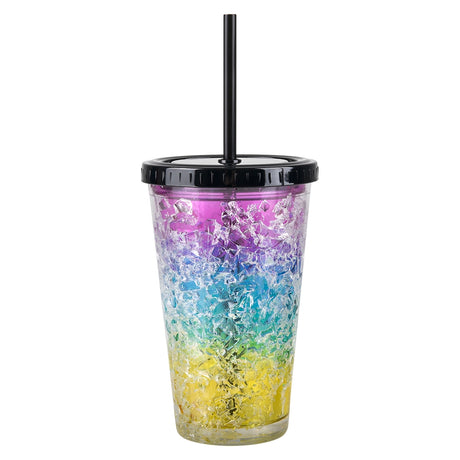 Rainbow Freezer Tumbler with Lid and Straw 16 Oz