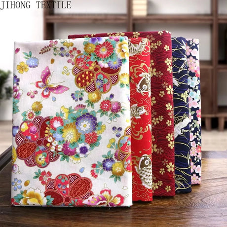 50x145cm Japanese Kimono Bronzed Fabric Sushi Cherry Blossoms Print Cotton Cloth DIY Materials Patchwork Accessories for Sewing