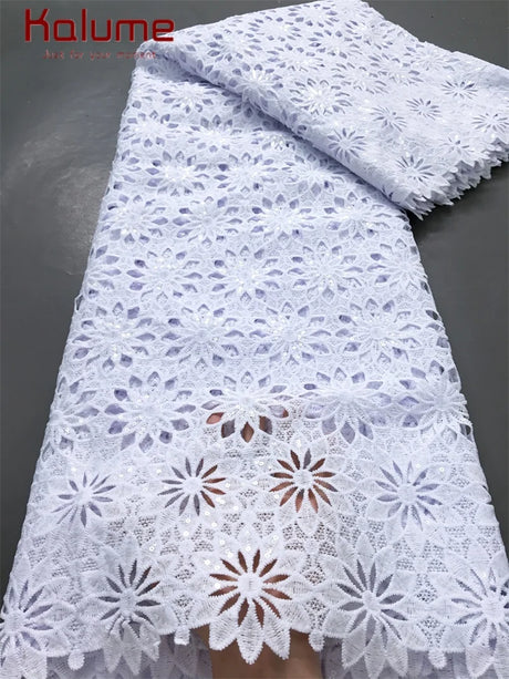 White African Guipure Cord Lace Fabric with Sequins 2025 High Quality Nigerian Guipure Cord Lace for Sewing Wedding Dress F4025