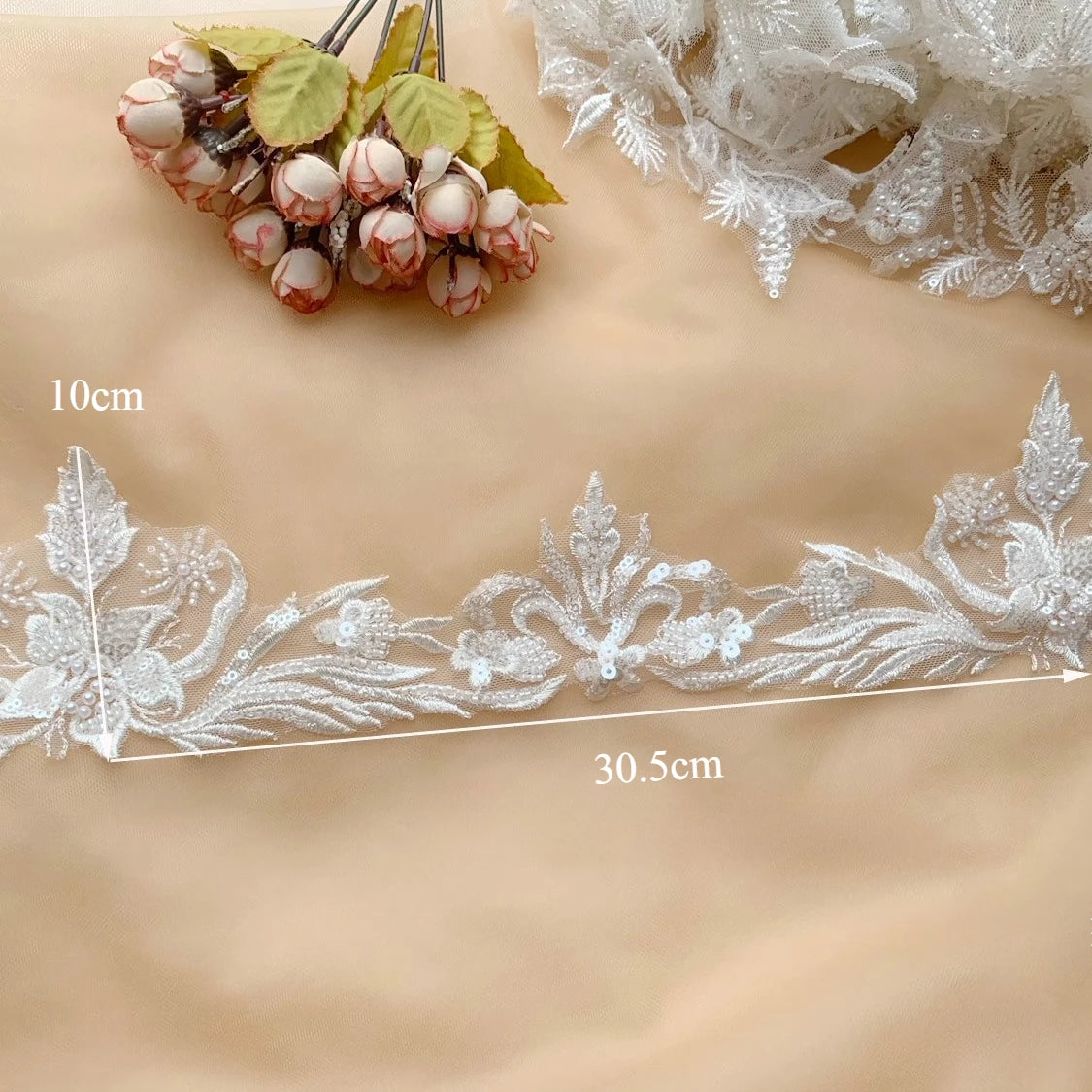 3Yards/pack Superior Quality Ivory White Sewn Bead Lace Lace Head Veil,Wedding Dress,Decorative Accessories, Lace Handmade DIY.
