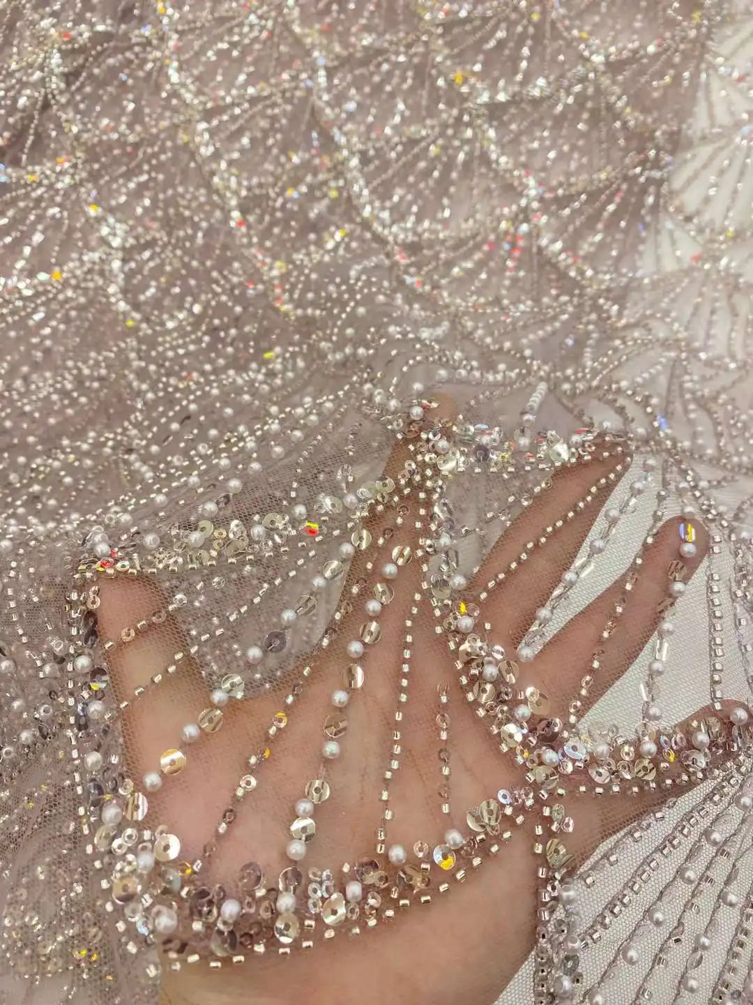 African Heavy Beads Lace Fabric 2024 High Quality Nigerian Sequins Groom Lace French Tulle Fabric For Wedding Party Dress Sewing