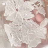 White Cotton Large Flower Embroidery Sequin Lace Mesh Fabric, Handmade DIY Fabric for Wedding Veil Sewing Supplies RS24328