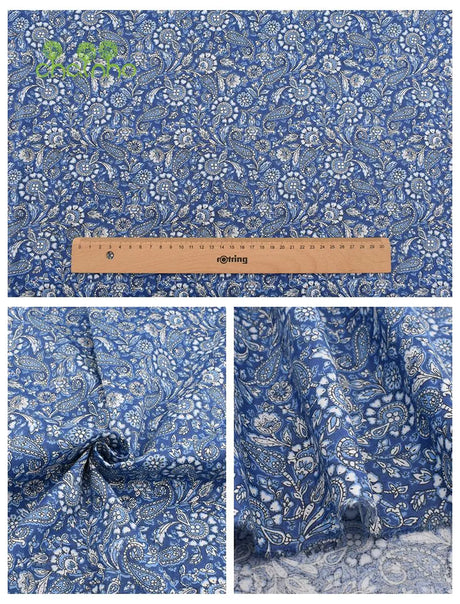 Chainho,Printed Twill Weave Cotton Fabric,DIY Qulting Sewing Material,Patchwork Cloth,Blue Series,6 Designs,3 Spiecification