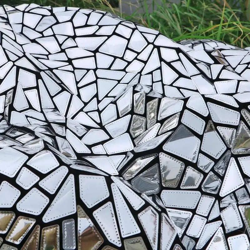 1Yards Geometry Silver Fabric Polyester Flannel fabric Sequines Patches Sewing Accessories Sequin DIY Needlework Decor Clothes