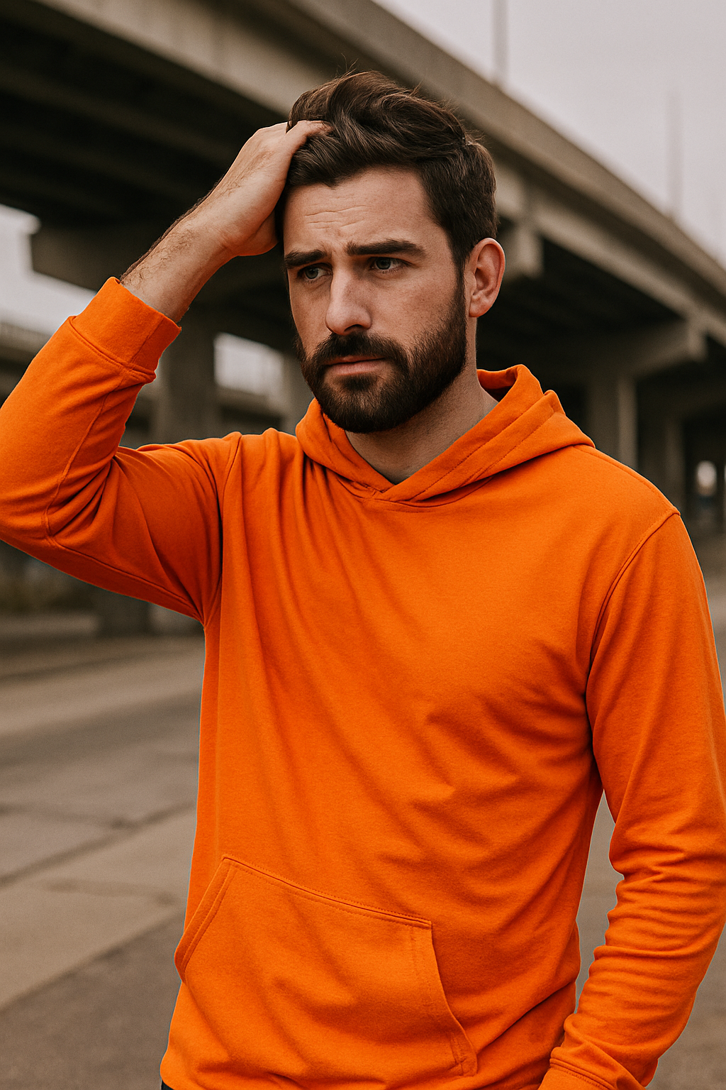 Hooded Longsleeve Polyester Fabric - Safety Orange, Hooded, Long Sleeve (1 Piece)