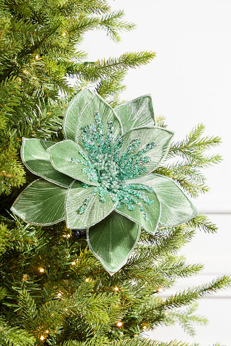 22" Glitter Poinsettia Stem - Green