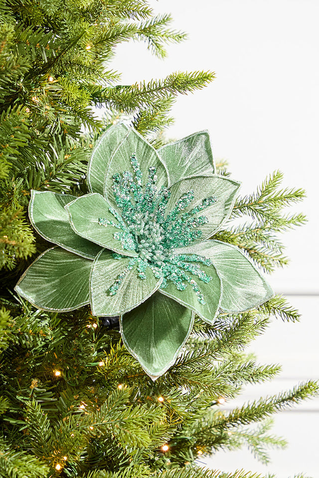 22" Glitter Poinsettia Stem - Green