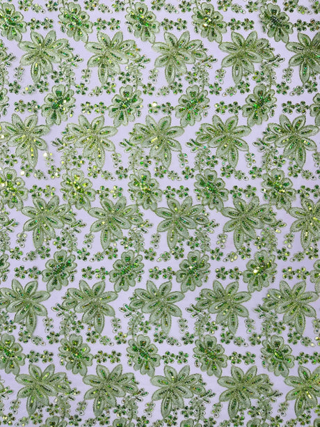 Metallic Floral Lace Design Embroidered Polyester Fabric - Floral Lace, 54" Width (1 Yard)