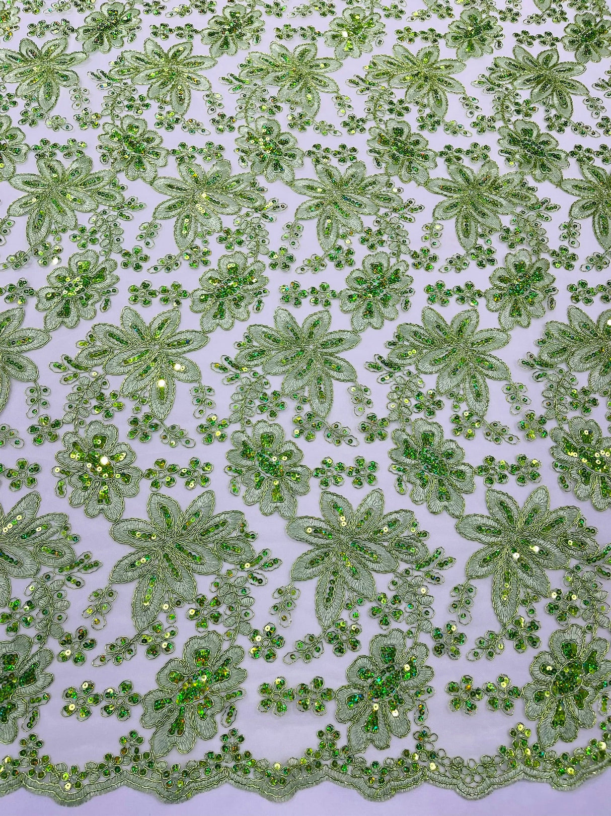 Metallic Floral Lace Design Embroidered Polyester Fabric - Floral Lace, 54" Width (1 Yard)