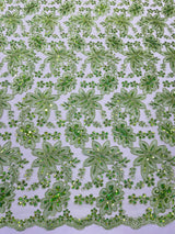 Metallic Floral Lace Design Embroidered Polyester Fabric - Floral Lace, 54" Width (1 Yard)