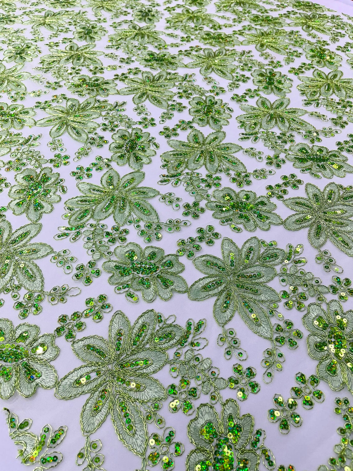Metallic Floral Lace Design Embroidered Polyester Fabric - Floral Lace, 54" Width (1 Yard)