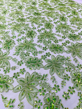 Metallic Floral Lace Design Embroidered Polyester Fabric - Floral Lace, 54" Width (1 Yard)