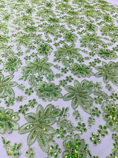 Metallic Floral Lace Design Embroidered Polyester Fabric - Floral Lace, 54" Width (1 Yard)