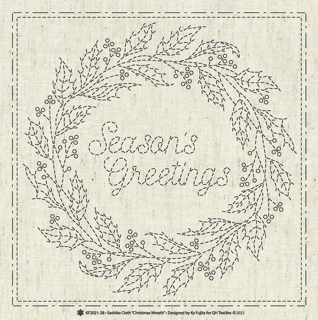 Cotton Linen Sashiko Christmas Wreath Cloth