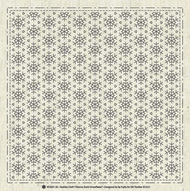 Cotton Linen Sashiko Cloth Snowflakes 12x12