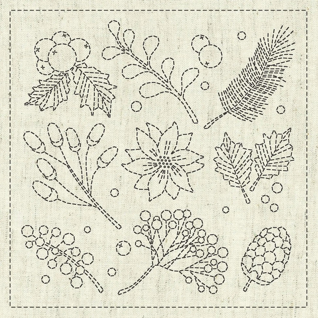 Sashiko Cloth Little Gathering 12in x 12in