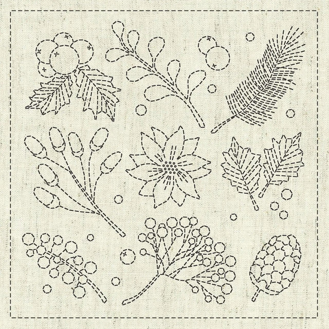 Sashiko Cloth Little Gathering 12in x 12in