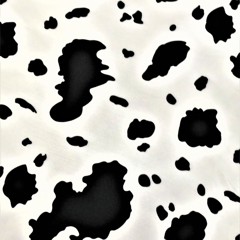 Black Cow Satin Print Polyester Fabric - White Cow Spots On White Shiny Light Weight Satin, 59/60" Width