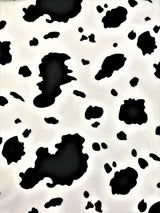 Black Cow Satin Print Polyester Fabric - White Cow Spots On White Shiny Light Weight Satin, 59/60" Width