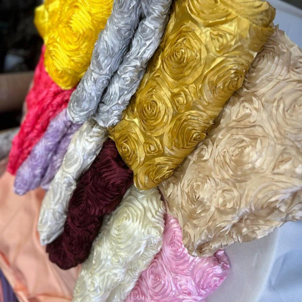 1 Yard 3D Rose Design Satin Rosette Ribbon Fabric by the Yard 54" Width