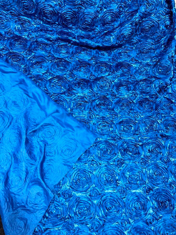 1 Yard 3D Rose Design Satin Rosette Ribbon Fabric by the Yard 54" Width