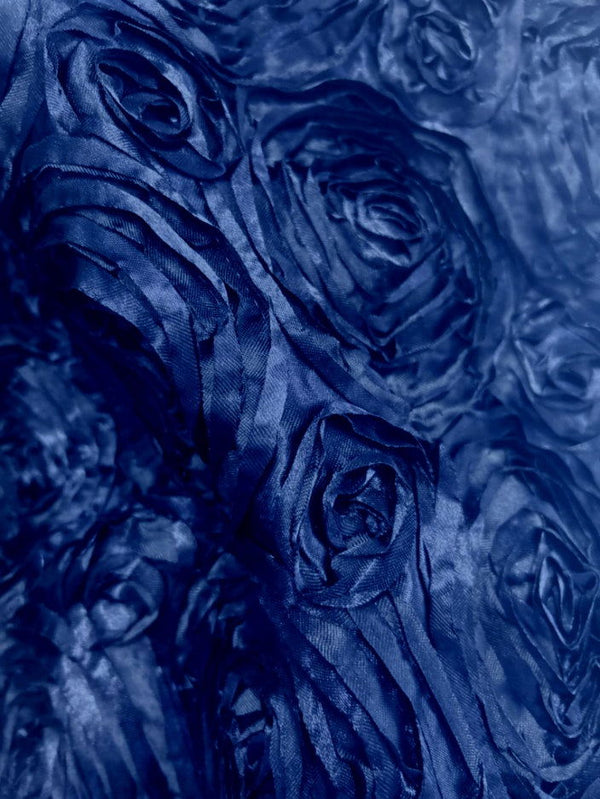 1 Yard 3D Rose Design Satin Rosette Ribbon Fabric by the Yard 54" Width